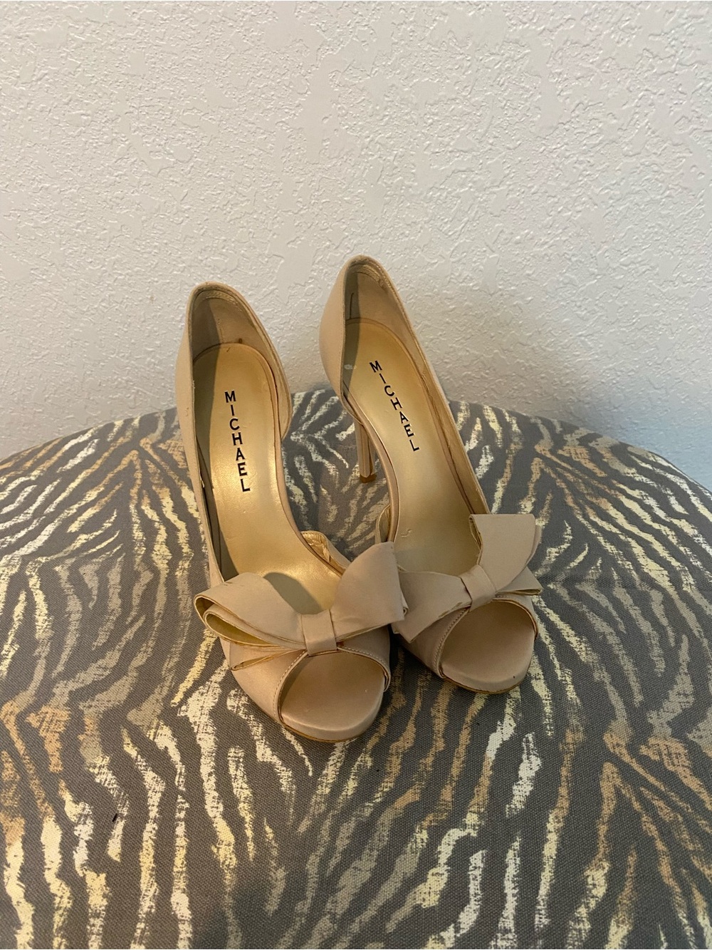 Michaels Beige Bow Peep-Toe Heels for Women